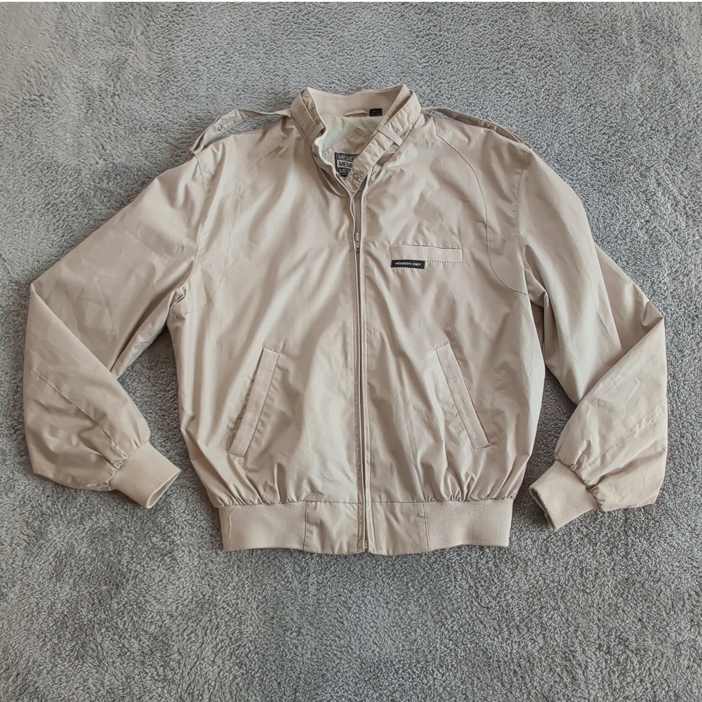 Vintage 80s Members Only Jacket Mens 38 Tan Beige Iconic Racer Windbreaker Hong
